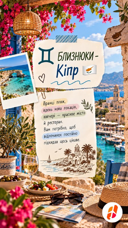 Близнюки — Кіпр. Вранці пляж, вдень нова локація, ввечері — красиве місто й ресторан. Вам потрібно, щоб відпочинок постійно підкидав щось цікаве.