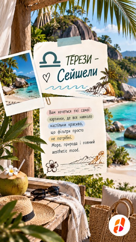 Терези — Сейшели. Вам хочеться тієї самої картинки, де все навколо настільки красиво, що фільтри просто не потрібні. Море, природа і повний aesthetic mood.